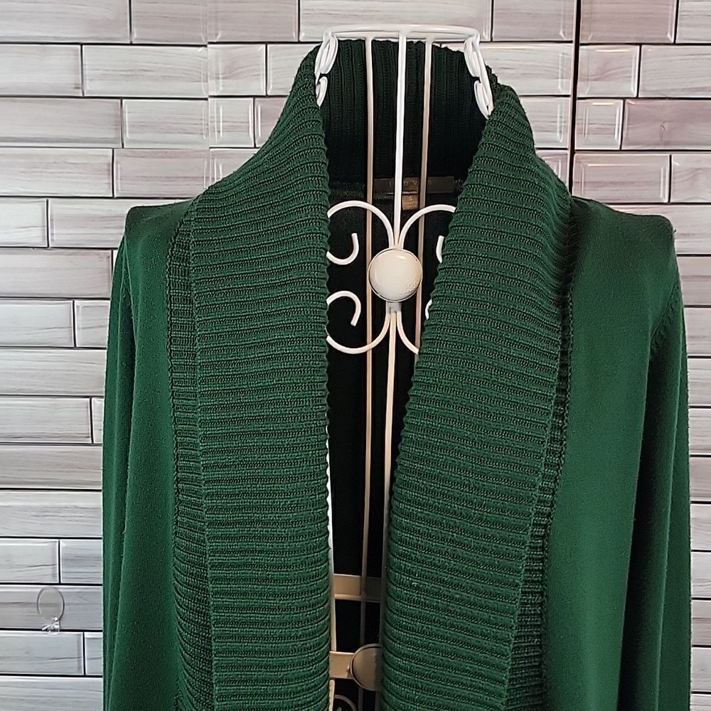 Joan Vass emerald green cardigan Open Front Shawl Collar Womens  Size S - Picture 2 of 10
